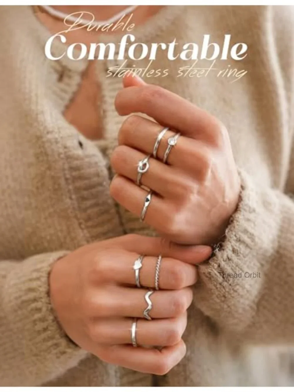 Stainless Steel Stackable Rings 8pcs 2MM Thin Stacking Thumb Ring Set Size 5-11